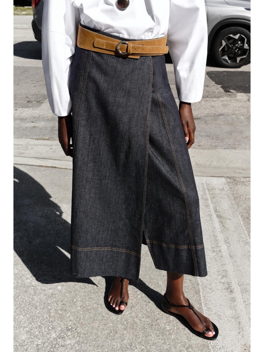 Zara Belted Denim Skirt NWT - Picture 5 of 8